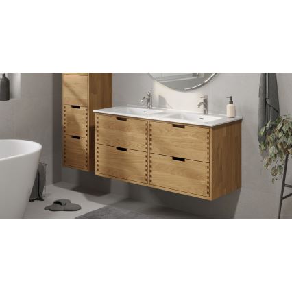 Badeværelsesskab med håndvask GRIBSKOV 120 cm beige/eg/hvid