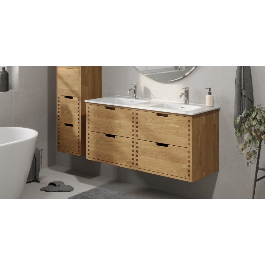 Badeværelsesskab med håndvask GRIBSKOV 120 cm beige/eg/hvid