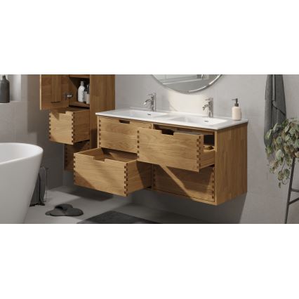 Badeværelsesskab med håndvask GRIBSKOV 120 cm beige/eg/hvid