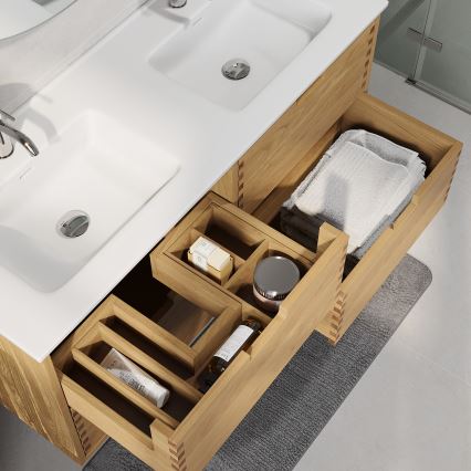 Badeværelsesskab med håndvask GRIBSKOV 120 cm beige/eg/hvid