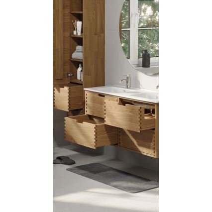 Badeværelsesskab med håndvask GRIBSKOV 120 cm beige/eg/hvid