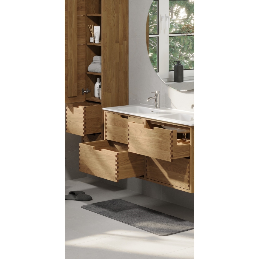 Badeværelsesskab med håndvask GRIBSKOV 120 cm beige/eg/hvid