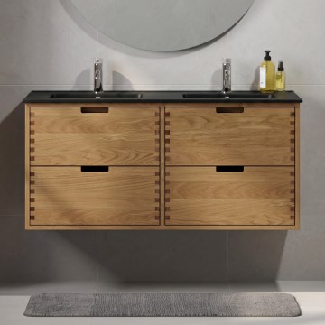 Badeværelsesskab med håndvask GRIBSKOV 120 cm beige/eg/sort