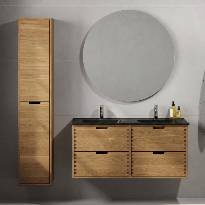Badeværelsesskab med håndvask GRIBSKOV 120 cm beige/eg/sort