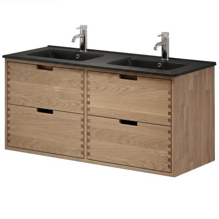 Badeværelsesskab med håndvask GRIBSKOV 120 cm beige/eg/sort