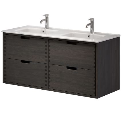 Badeværelsesskab med håndvask GRIBSKOV 120 cm brun/eg/hvid