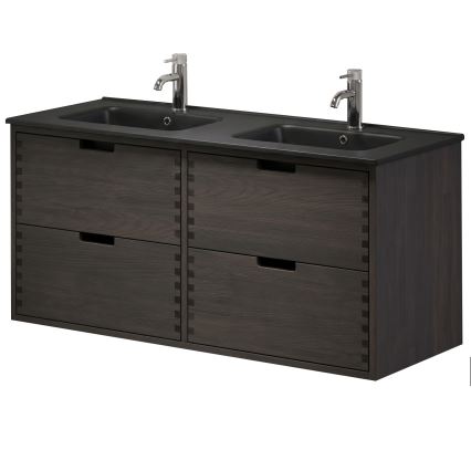 Badeværelsesskab med håndvask GRIBSKOV 120 cm brun/eg/sort