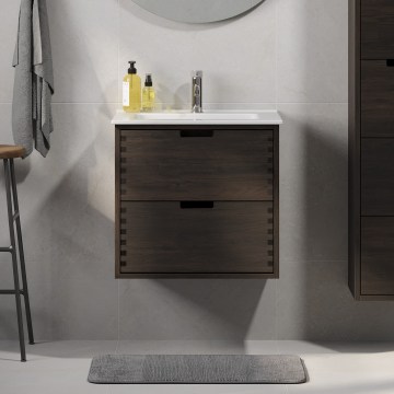 Badeværelsesskab med håndvask GRIBSKOV 60 cm brun/eg/hvid
