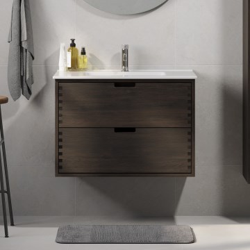 Badeværelsesskab med håndvask GRIBSKOV 80 cm brun/eg/hvid