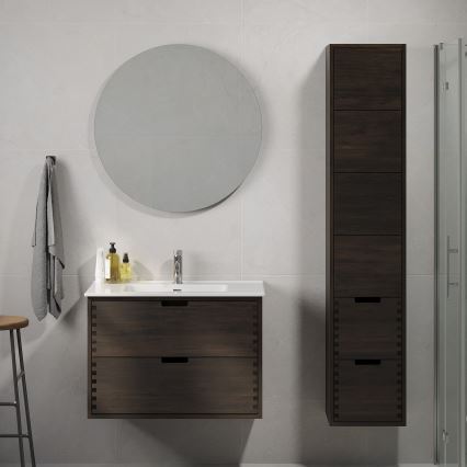 Badeværelsesskab med håndvask GRIBSKOV 80 cm brun/eg/hvid