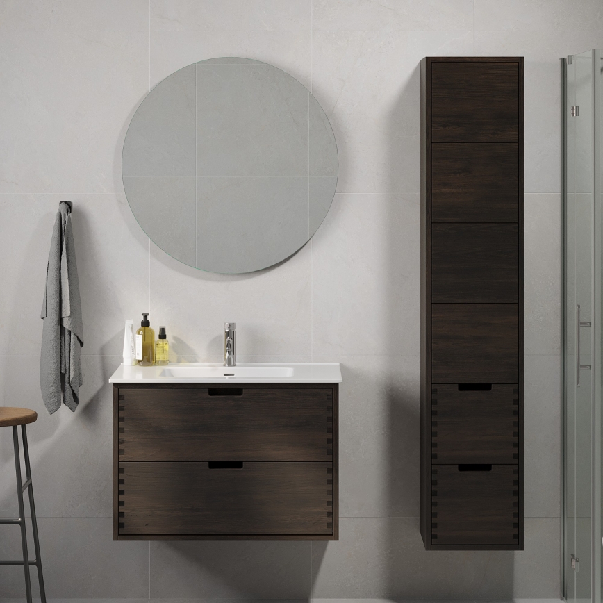 Badeværelsesskab med håndvask GRIBSKOV 80 cm brun/eg/hvid