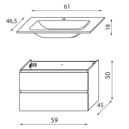 Badeværelsesskab med håndvask KENWOOD 61 cm sort/hvid