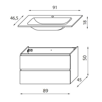 Badeværelsesskab med håndvask KENWOOD 91 x 50 x 45 cm, sort