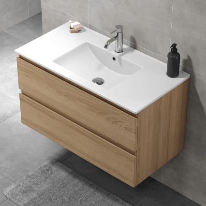 Badeværelsesskab med håndvask KENWOOD 91x50x45 cm eg