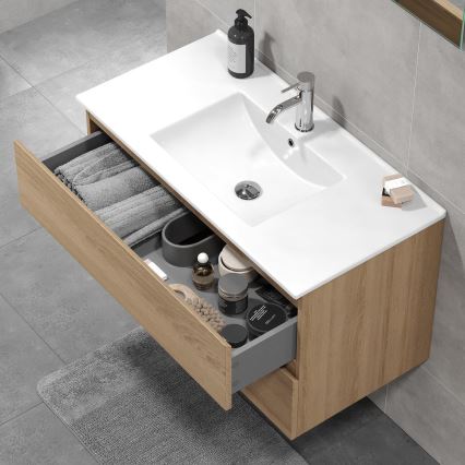 Badeværelsesskab med håndvask KENWOOD 91x50x45 cm eg