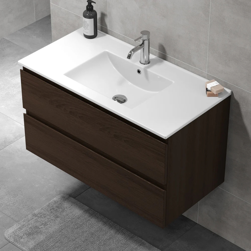 Badeværelsesskab med håndvask KENWOOD 91x50x47 cm valnød