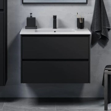 Badeværelsesskab med håndvask LYKE 80 cm sort