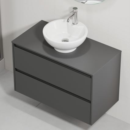 Badeværelsesskab med håndvask TRONDHEIM/DRAMMEN 90x57x46 cm antracit/hvid