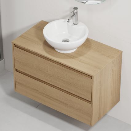 Badeværelsesskab med håndvask TRONDHEIM/DRAMMEN 90x57x46 cm eg/hvid