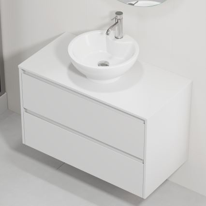 Badeværelsesskab med håndvask TRONDHEIM/DRAMMEN 90x57x46 cm hvid