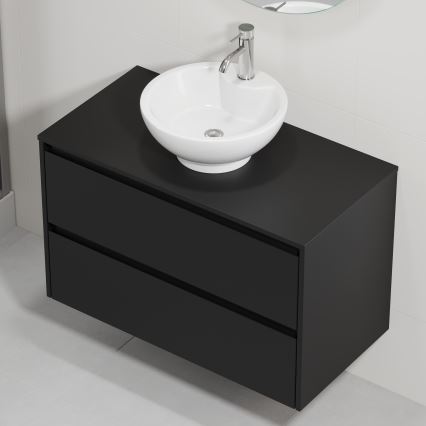 Badeværelsesskab med håndvask TRONDHEIM/DRAMMEN 90x57x46 cm sort/hvid