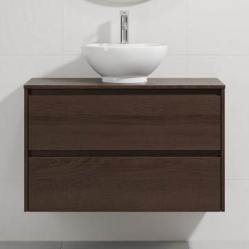 Badeværelsesskab med håndvask TRONDHEIM/DRAMMEN 90x57x46 cm valnød/hvid