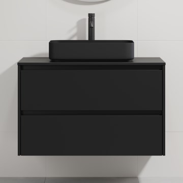 Badeværelsesskab med håndvask TRONDHEIM/LJORDAL 90 x 57 x 46 cm, sort