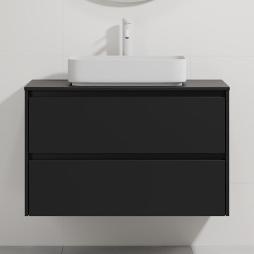 Badeværelsesskab med håndvask TRONDHEIM/LJORDAL 90x57x46 cm sort/hvid