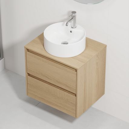 Badeværelsesskab med håndvask TRONDHEIM/VIKEDAL 60x57x46 cm eg/hvid