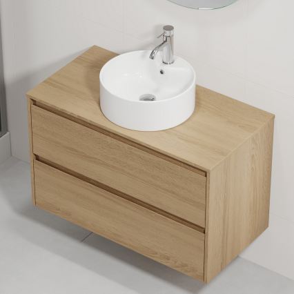 Badeværelsesskab med håndvask TRONDHEIM/VIKEDAL 90x57x46 cm eg/hvid