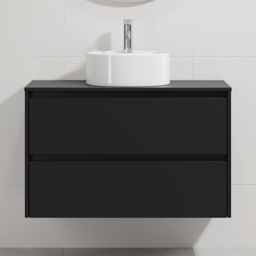 Badeværelsesskab med håndvask TRONDHEIM/VIKEDAL 90x57x46 cm sort/hvid