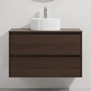 Badeværelsesskab med håndvask TRONDHEIM/VIKEDAL 90x57x46 cm valnød/hvid