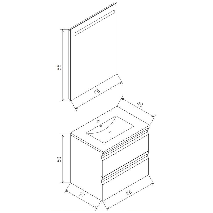 Badeværelsesskab med håndvask VEDO + LED-spejl LED/10W/230V IP44 hvid
