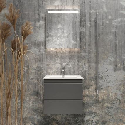 Badeværelsesskab med håndvask VIGO + LED-vægspejl med baggrundsbelysning LED/10W/230V IP44 grå