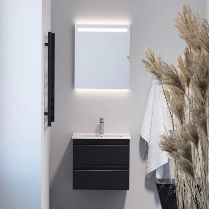 Badeværelsesskab med håndvask VIGO + vægmonteret spejl med indbygget LED-belysning LED/10W/230V IP44 sort