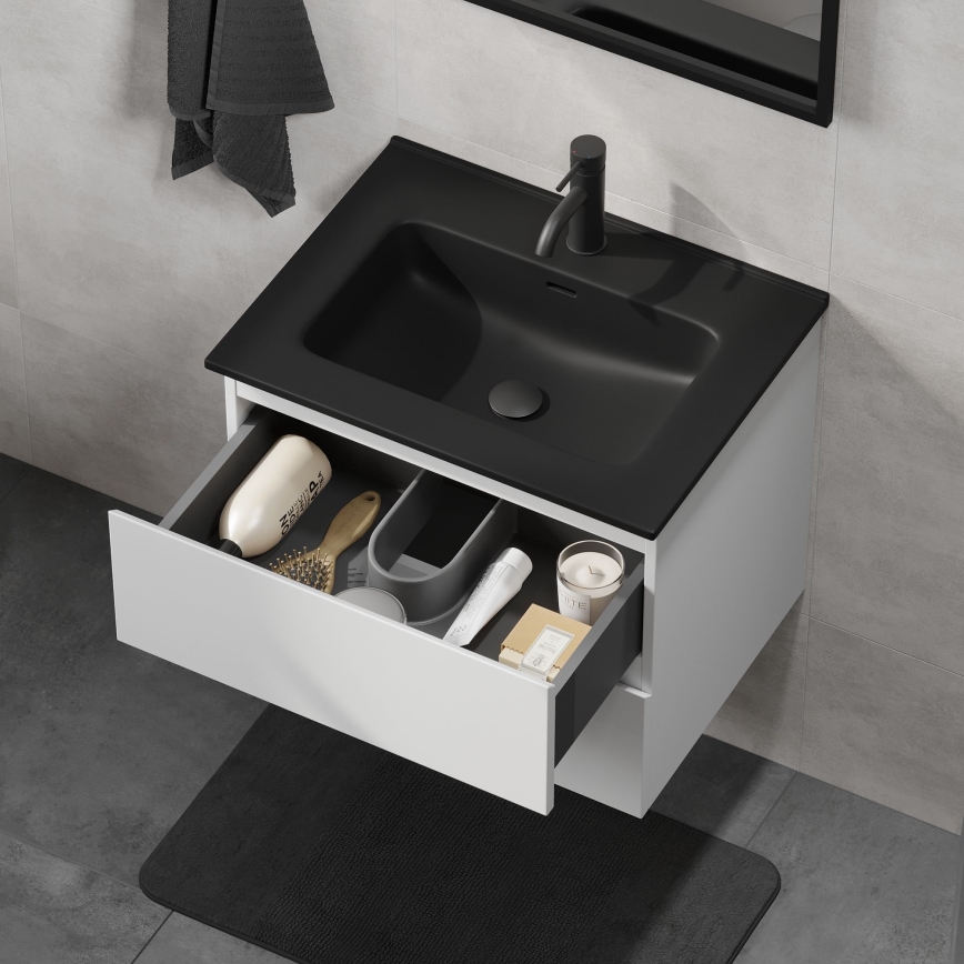 Badeværelsesskab med servant KENWOOD 61x52x45 cm hvid/sort