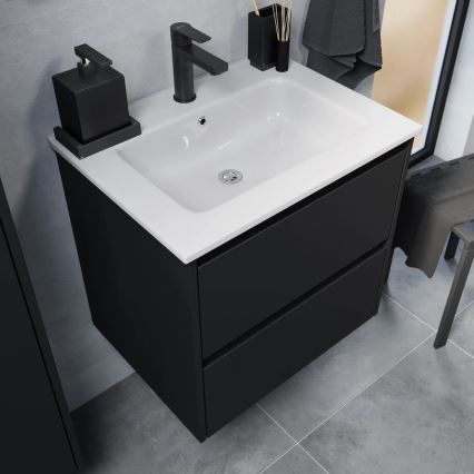 Badeværelsesskab med servant MOLDE 60x55x46 cm sort