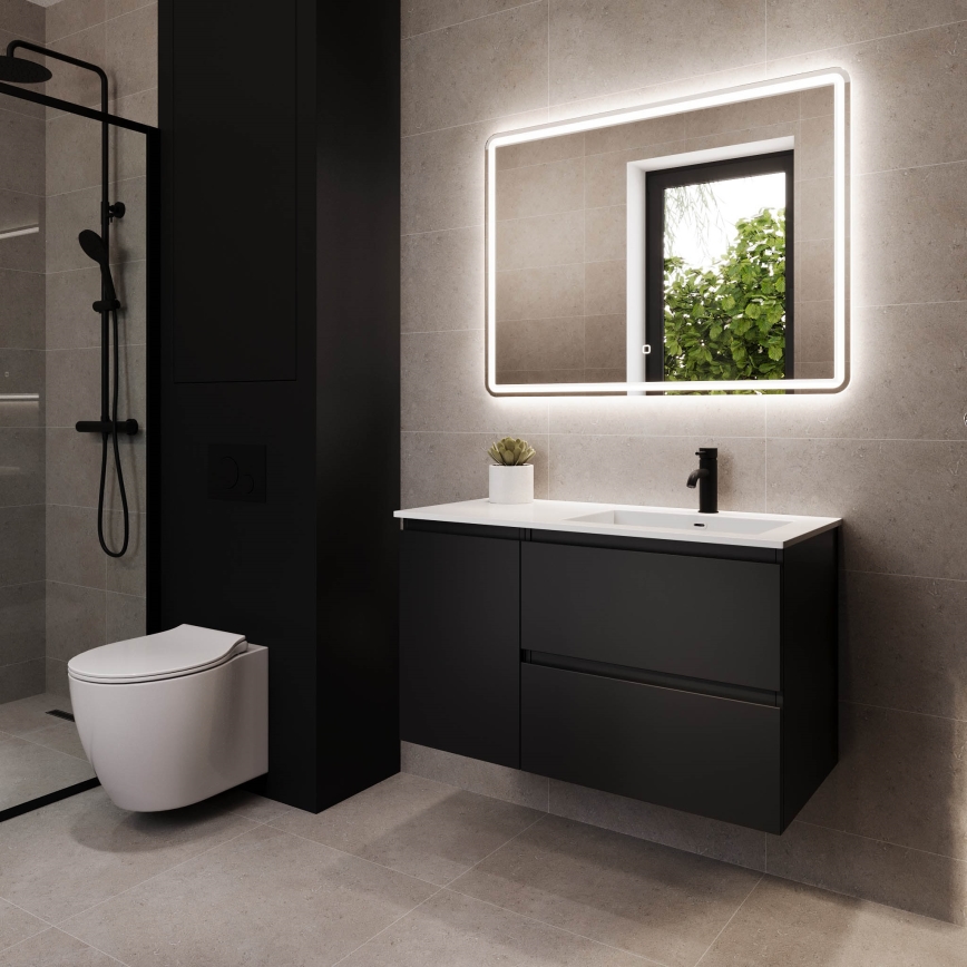 Badeværelsesskab med vask HELSINKI 95 cm højre/sort