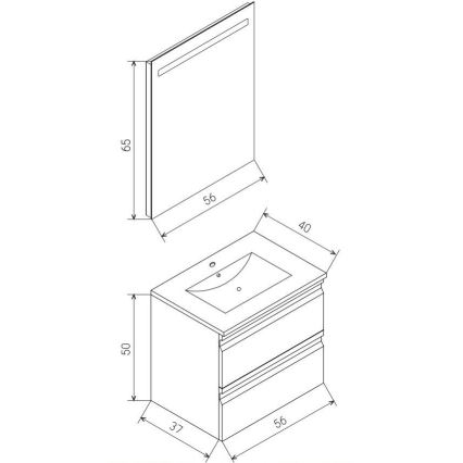 Badeværelsesskab med vask VEDO + LED-spejl LED/10W/230V IP44 hvid