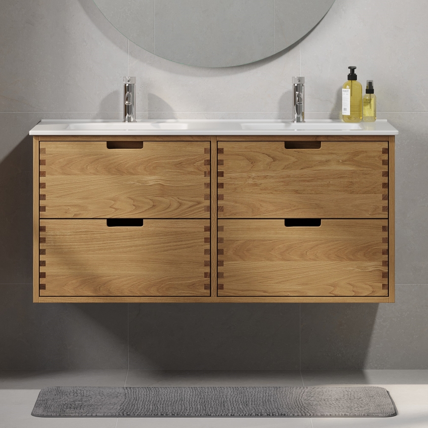 Badeværelsesskab til håndvask GRIBSKOV 120 cm beige/egetræ