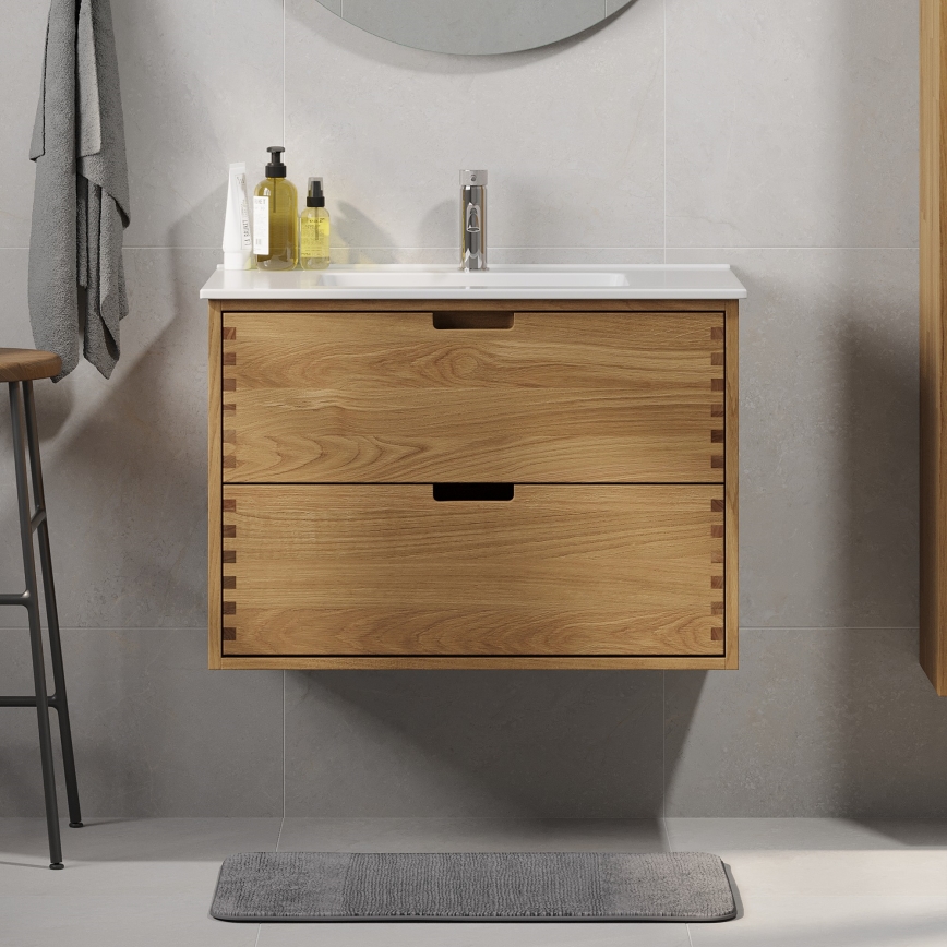 Badeværelsesskab til håndvask GRIBSKOV 80 cm beige/eg