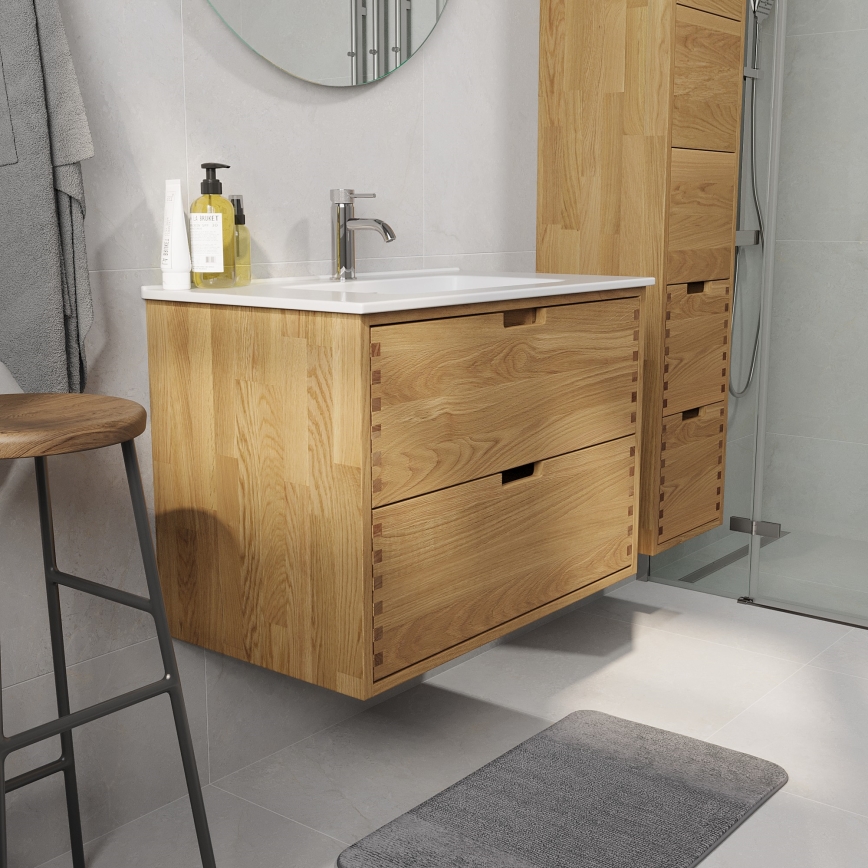Badeværelsesskab til håndvask GRIBSKOV 80 cm beige/eg