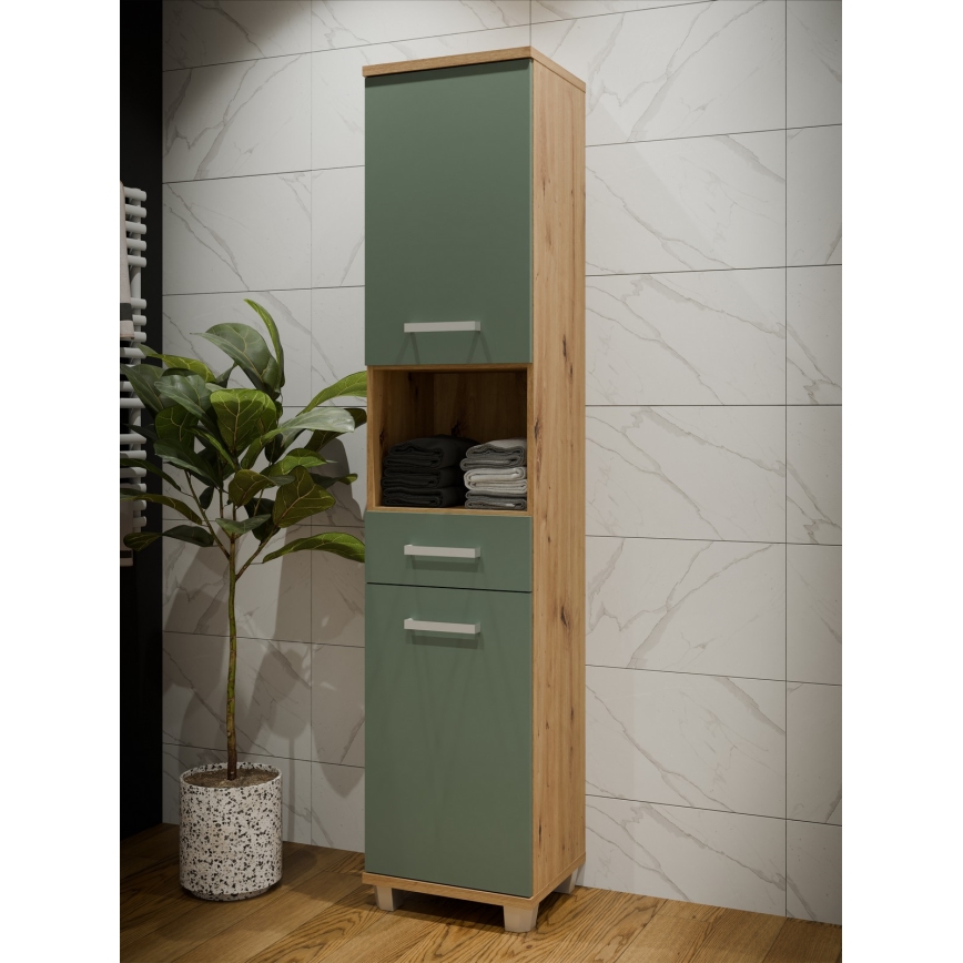 Badeværelsesskab VENOM grøn/egetræ artisan