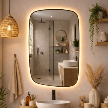Baltica Design - LED badeværelsesspejl til vægmontering med baggrundsbelysning STONE CALM LED/15W/230V 2700K 90x60 cm IP65 sort