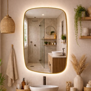 Baltica Design - LED Væghængt badeværelsesspejl med baggrundsbelysning STONE CALM LED/15W/230V 4500K 90x60 cm IP65 guld