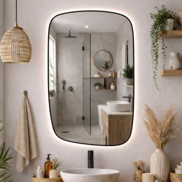 Baltica Design - LED vægmonteret badeværelsesspejl med bagbelysning STONE CALM LED/15W/230V 4500K 90x60 cm IP65 sort