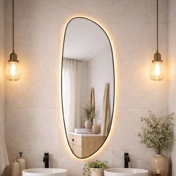 Baltica Design - LED vægmonteret badeværelsesspejl med bagbelysning STONE FLUID LED/15W/230V 2700K 155x50 cm IP65 sort