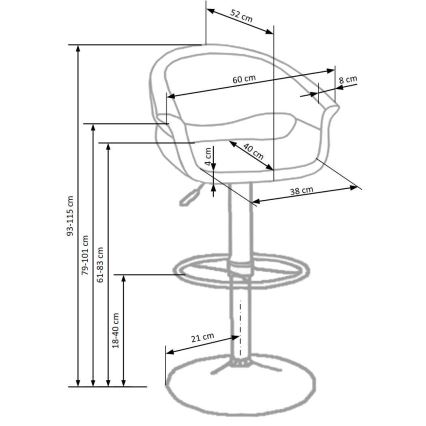 Barstol 115x60 cm hvid/sort/skinnende krom