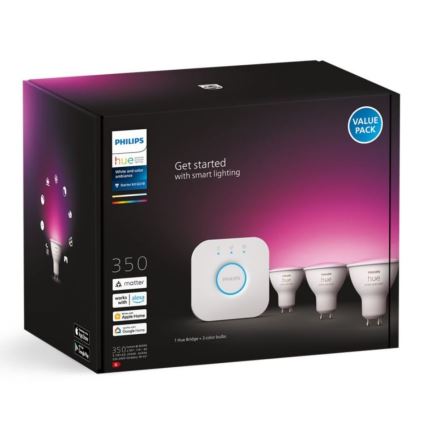 Basissæt Philips Hue WHITE AND COLOR AMBIANCE 3xGU10/5,7W/230V 2000-6500K + en enhed til at tilslutte