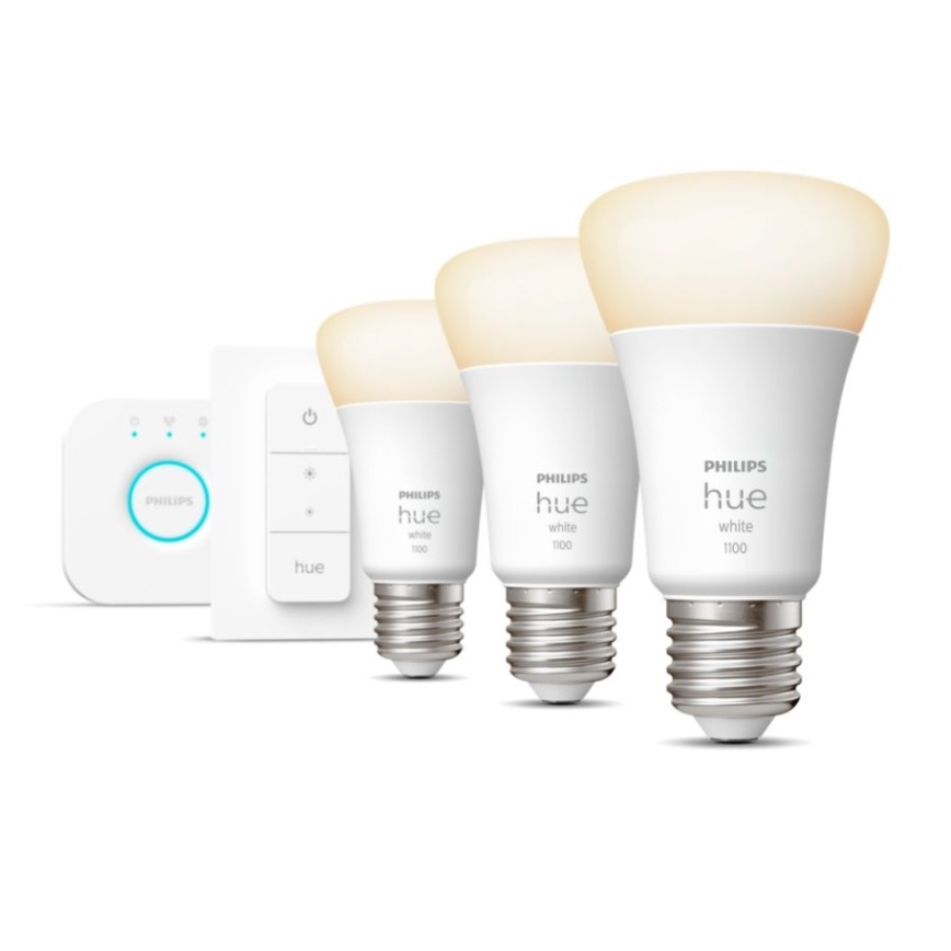 Basissæt Philips Hue WHITE 3xE27/9,5W 2700K + Hue Bridge og dimmer-switch